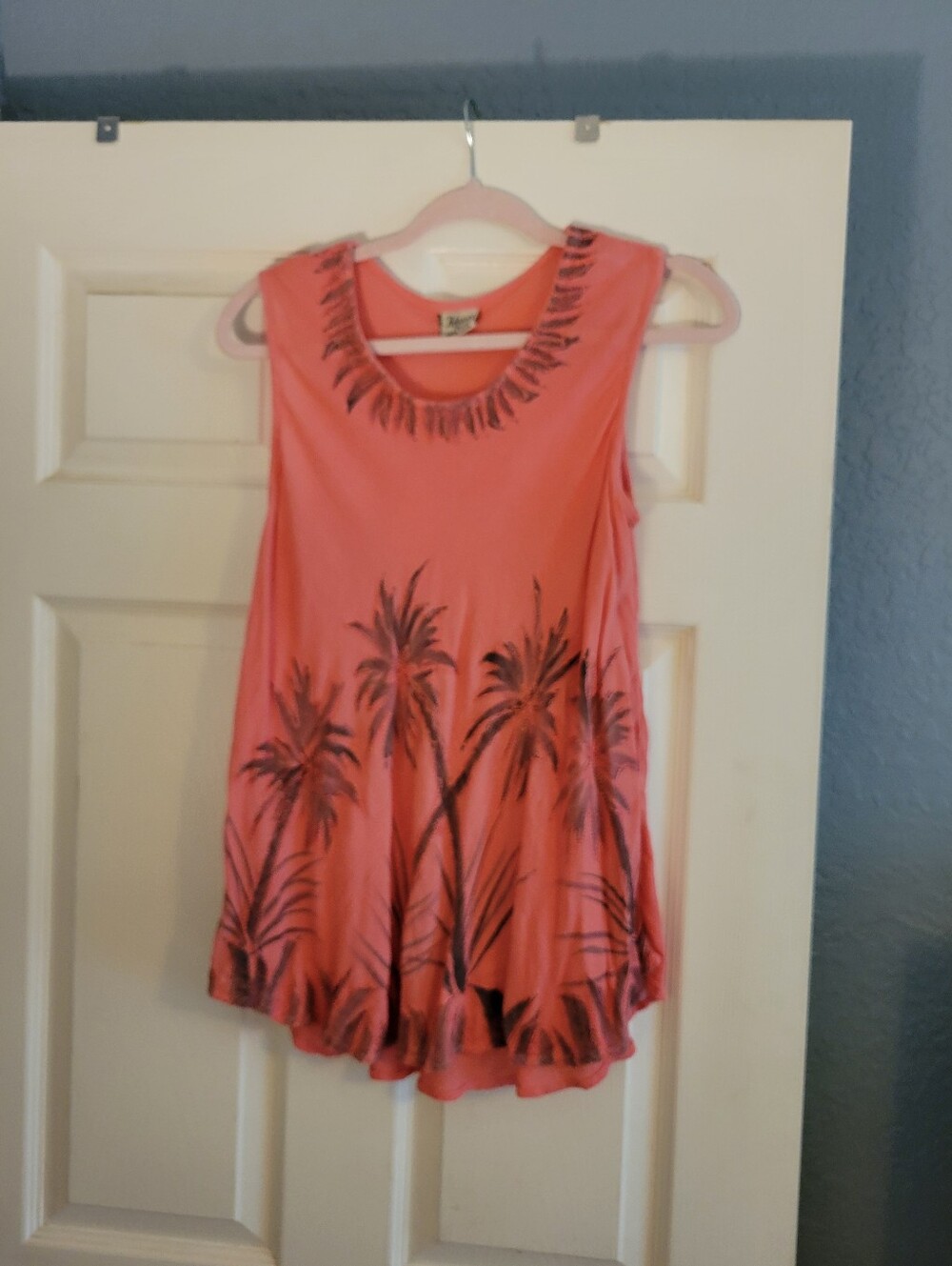 Advance Apparels Coral Pink w/ Embroidered Palm Trees Tunic Tank Top Free Size